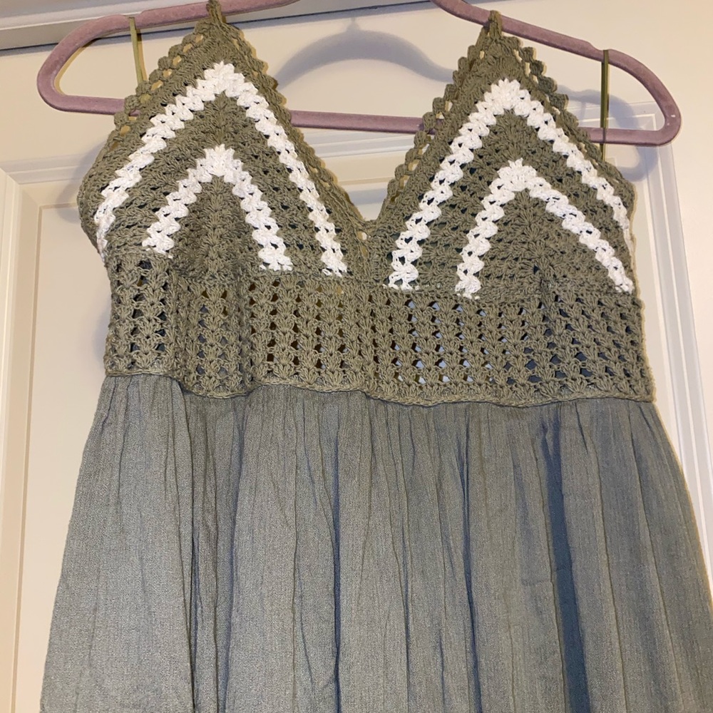 Olive Green, Crochet top maxi dress